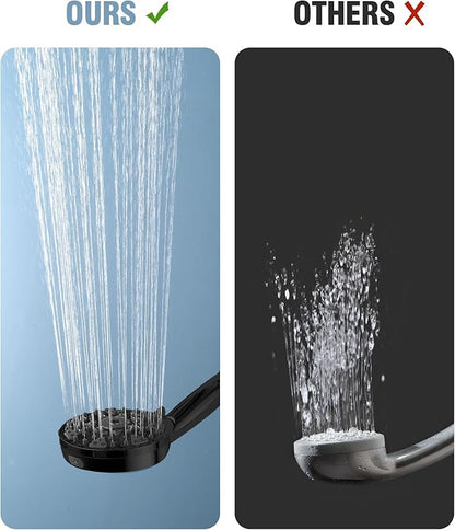 High Pressure Shower head with Handheld 7 Modes, Built-in Power Wash to Clear Tub. Tile &amp; Pets, 5” High Flow Hand Held Hydro Rain Showerhead with Stainless Steel Hose and Adjustable Bracket-Matt Black