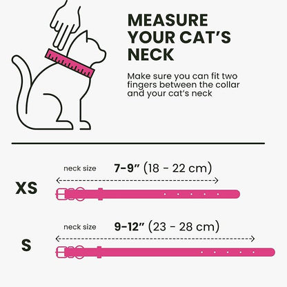 BRONZEDOG Leather Cat Collar with Removable Bells Non Breakaway Kitten QR Tag for Girl Boy (9" - 12" Cats/Mini Dogs, Pink &amp; Gold)