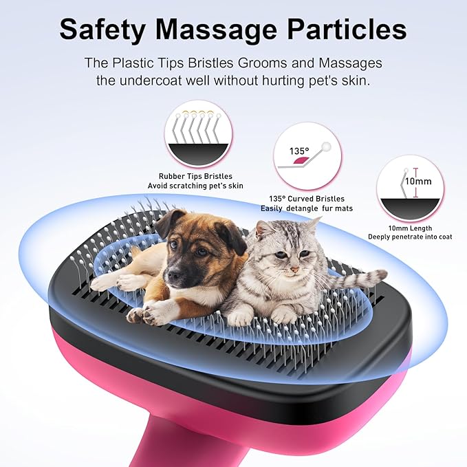 Self Cleaning Slicker Brush for Shedding Long Short Haired Dogs &amp; Cats, Remove Loose Tangling Knot Undercoat Fur Mats, Grooming Brush with Retractable Bristles for Small Medium Large Pet, Pink