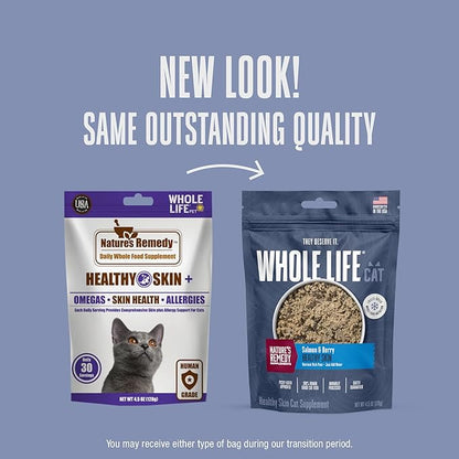 Whole Life Pet Healthy Skin and Coat Cat Supplements for Dry Skin, Allergy &amp; Stomach Relief, Cat Immune &amp; Digestive Support - Probiotics &amp; Omega 3 for Cats, Cat Food Add Ins - 30-Day Supply