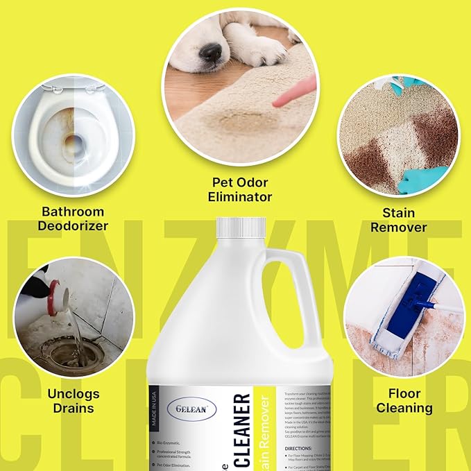 Multi-Purpose Probiotic Enzyme Cleaner, Made in USA - Pet Stain and Odor Remover - Concentrated - Professional &amp; Home Strength Drains, Floors, Bathrooms, Toilets Trash Can, (1 gallon, Citrus)