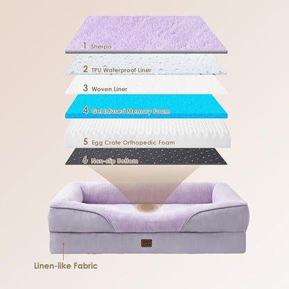 EHEYCIGA Memory Foam XXL Dog Bed for XLarge Sized, Extra Large Orthopedic Dog Sofa with Sides and Waterproof Liner, Washable Bolster Pet Couch with Removable Cover, 52x41x8 Inch, Purple