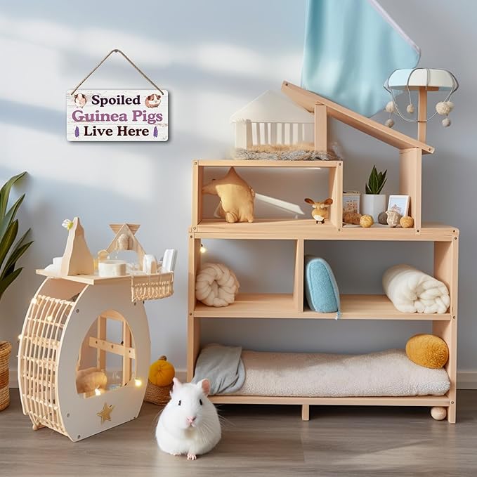 Big Hamster Ball &amp; Guinea Pig Hideout - Stuffed Animals &amp; Accessories for Guinea Pig Cage - 12x6 In Wooden Sign