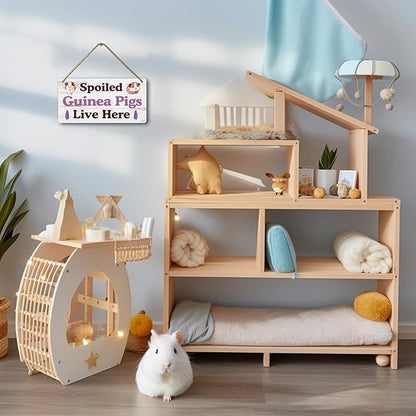 Big Hamster Ball &amp; Guinea Pig Hideout - Stuffed Animals &amp; Accessories for Guinea Pig Cage - 12x6 In Wooden Sign