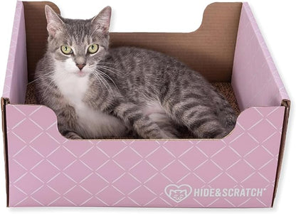 HIDE &amp; SCRATCH Cat Scratcher Box and Cat Bed with Refillable Double-Sided Cardboard Scratch Pad for Indoor Cats