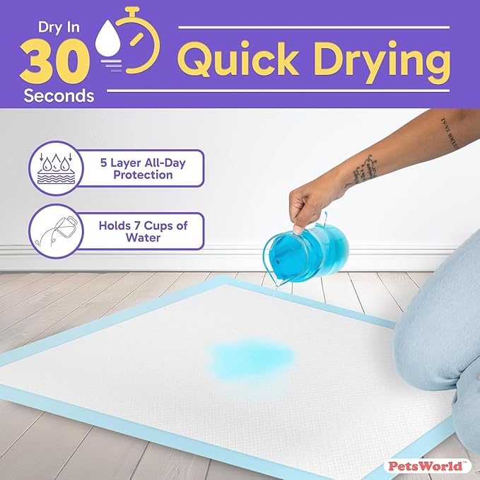 PETSWORLD Giant Dog Potty Pads, Odor-Eliminating, 36" x 36", Ultra Absorbent 5-Layer Leak-Proof Training Pads for Dogs &amp; Cats (36x36, 1800 Count)