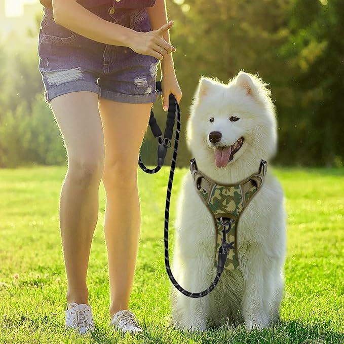 BARKBAY Dog Harness No Pull with ID Tag Pocket - Heavy Duty, Reflective, Easy Control for Large Dogs(Camo,S)