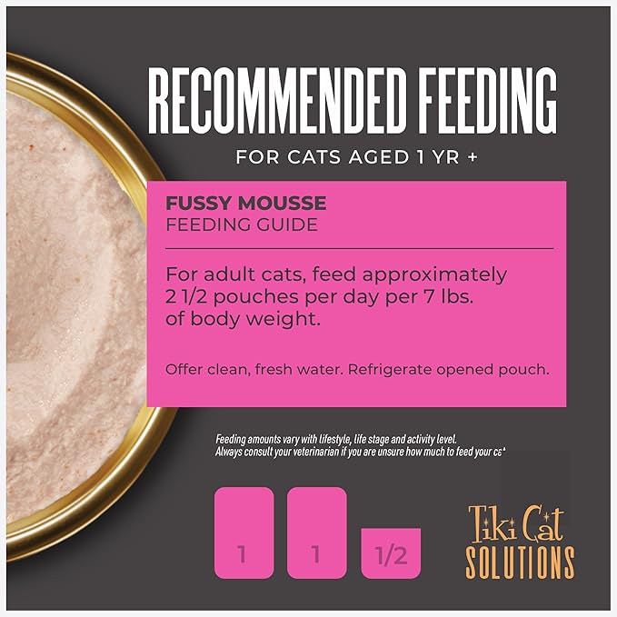 Tiki Cat Solutions Fussy Mousse, Duck Liver &amp; Egg, Specially Formulated to Support Healthy Digestion, Functional Wet Cat for Adult Cats, 2.4 oz. Pouch (12 Count)