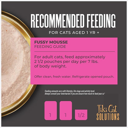 Tiki Cat Solutions Fussy Mousse, Duck Liver &amp; Egg, Specially Formulated to Support Healthy Digestion, Functional Wet Cat for Adult Cats, 2.4 oz. Pouch (12 Count)