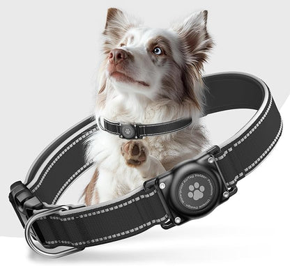 Airtag Dog Collar - 100% Waterproof Air tag Dog Collar Holder for Apple AirTag, Reflective, Soft Padded, Everlasting, GPS Dog Collar for Small Medium Large Dogs (Black, M)