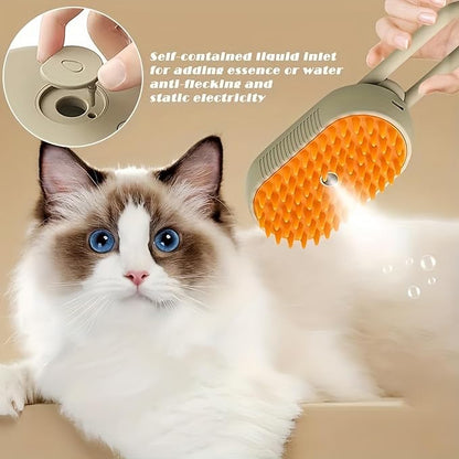 Brown+Essence 3 in 1 Steamy Pet Brush - Spritz Defur Comb for Cats &amp; Dogs Grooming Tool (Brown+Essence)