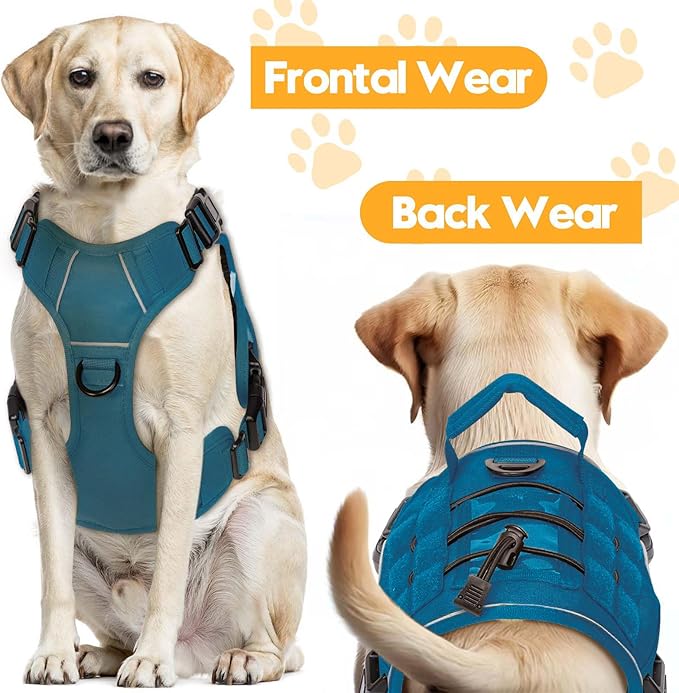 Heavy-Duty Tactical Dog Harness for Large Dogs, No Pull Adjustable Reflective Pet Vest with Molle System, K9 Military-Grade Control for Service Training, Outdoor &amp; 10+ Breeds, Blue, Small