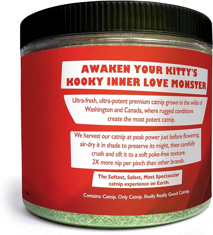 Fiend Catnip Safety-Cut 100% Pure Potent Fine Cat Nip for Cats &amp; Kittens – Ultra Potent, North American – 1 Cup (34.5g) Canister – Go Ahead, Create a Monster!