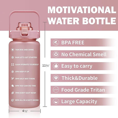 64oz,100oz,128oz Large Motivational Water Bottle with Time Marker, Leakproof &amp; BPA Free Half Gallon Big Water Bottle with Straw Handle Tritan Frosted Water Jug for Gym,Fitness,Outdoor Sports