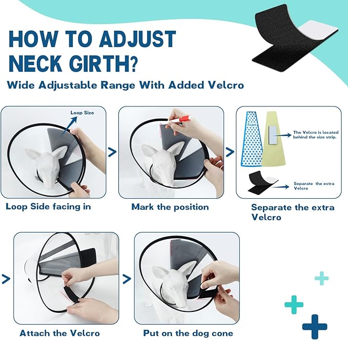 Supet Dog Cone Collar Adjustable After Surgery, Comfortable Pet Recovery Collar &amp; Cone for Large Medium Small Dogs, Elizabethan Dog Neck Collar Plastic Practical