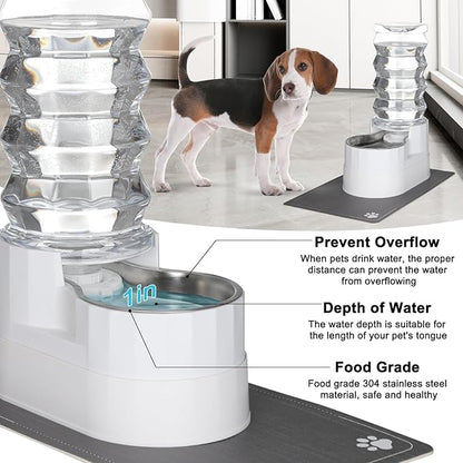 Sfozstra Large Dog Water Dispenser: 8L Automatic Stainless Steel White Water Feeder with Waterproof Pad - Raised Edge Water Dispenser for Dogs &amp; Cats Easy Clean