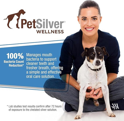 PetSilver Teeth &amp; Gum Spray - Dog Dental &amp; Teeth Cleaning Spray for Plaque &amp; Tartar Build-Up Reduction - Natural Breath Freshener for Dogs &amp; Cats - Patented Chelated Silver - Made in USA - 4oz, 2-Pack