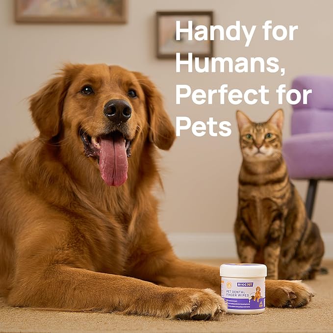 HICC PET Teeth Cleaning Wipes for Dogs &amp; Cats, Vet-Recommended Remove Bad Breath &amp; Plaque &amp; Tartar Buildup Dog Finger Toothbrush Wipes, No-Rinse Dog Tooth Brushing Kit Gentle Cleansing &amp; Gum Care