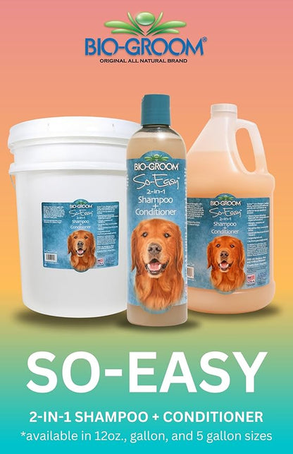 Bio-Groom So Easy 2 in 1 Shampoo &amp; Conditioner - Dog &amp; Puppy Shampoo and Conditioner 5 Gallon, Detangling Dog Wash, Bulk Size for Grooming, Soap Free, 12:1 Concentrate - Tropical Fruit Scent, 5 Gallon