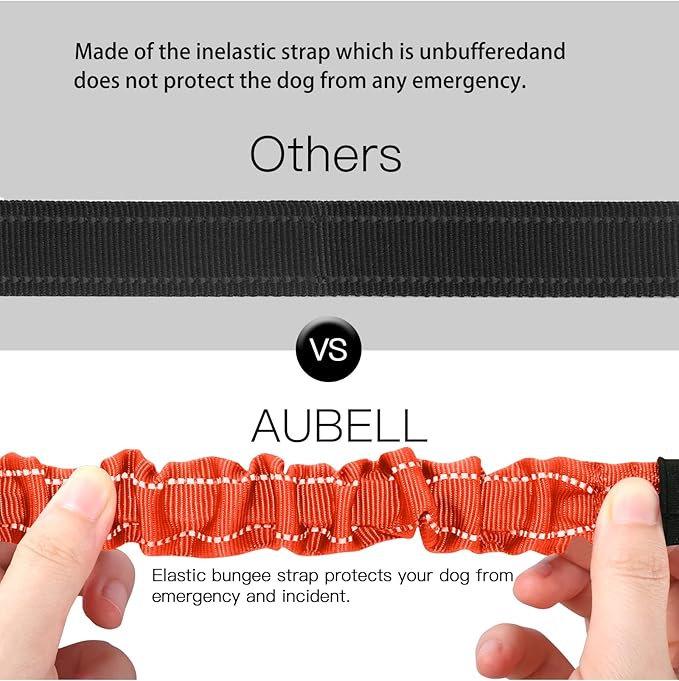 AUBELL Dog Seat Belt for Car,Updated 3-in-1 Adjustable Reflective Bungee Heavy Duty Dog Car Harness Tether with Clip Hook Latch &amp; Buckle,Swivel Zinc Alloy Carabiner,Orange