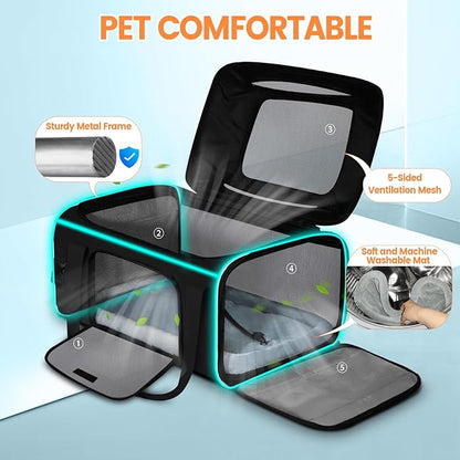 Petskd Top-Expandable Pet Carrier with Wheels 19x13x9 Inches Southwest Allegiant Airlines Approved, Soft-Sided Carrier for Small Dog Under 12 lbs and Large Cat Under 15 lbs(Black)
