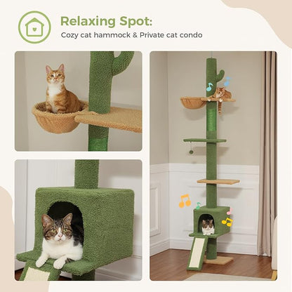 PEQULTI Floor to Ceiling Cat Tree, Tall Cat Tower, Adjustable Height (83&