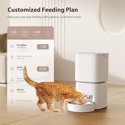 5L/21 Cups Automatic Cat Feeder, Timed Automatic Pet Feeders, Cat Dry Food Dispenser Dual Power, 10 Meals Programmable 1-15 Portion Control Cats Feeder, Pet Food Dispenser for Cats &amp; Puppy(Not WiFi)