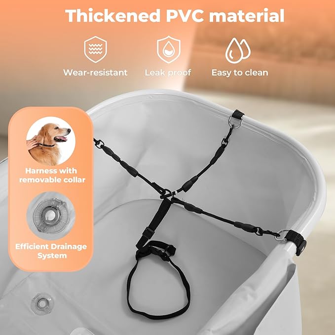 Elevated Dog Bathtub, 5 Height Adjustable Portable Dog Wash Station for Small to Large Pets, Foldable Bathing Tub with Storage &amp; Anti-Slip Design Gray