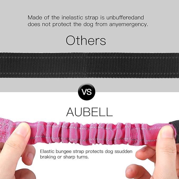 AUBELL Dog Seat Belt for Car,2 Pack Set 3-in-1 Adjustable Reflective Bungee Heavy Duty Dog Car Harness Tether with Clip Hook Latch &amp; Buckle,Swivel Zinc Alloy Carabiner,Black+Hotpink