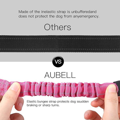 AUBELL Dog Seat Belt for Car,2 Pack Set 3-in-1 Adjustable Reflective Bungee Heavy Duty Dog Car Harness Tether with Clip Hook Latch &amp; Buckle,Swivel Zinc Alloy Carabiner,Black+Hotpink