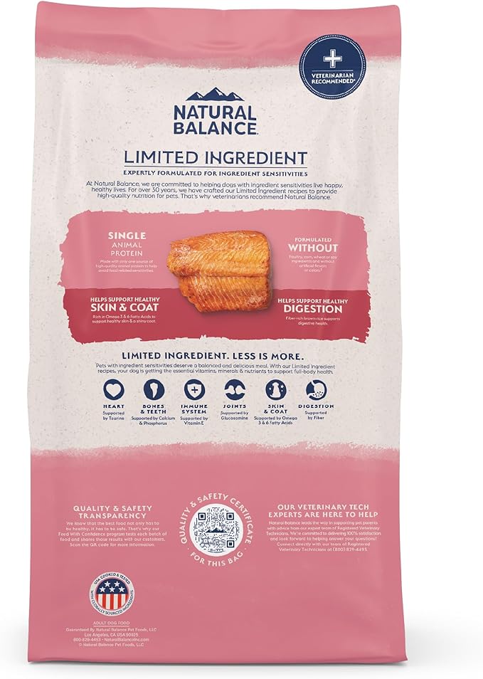 Natural Balance Limited Ingredient Adult Dry Dog Food with Healthy Grains, Salmon &amp; Brown Rice Recipe, 24 Pound (Pack of 1)