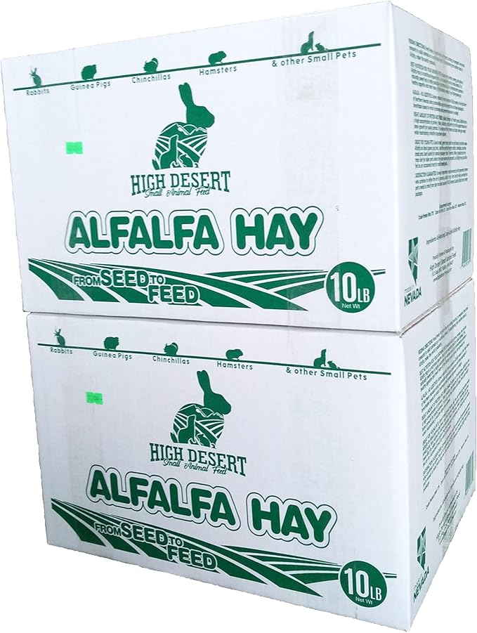 High Desert Alfalfa Hay for Rabbits, Guinea Pigs, Chinchillas &amp; Small Pets – Protein-Rich Natural Hay for Young, Growing Animals – High-Fiber, Hand-Packed, Additive-Free, Grown in USA – 10 lb Box