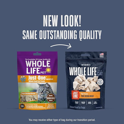 Whole Life Cat Just One Chicken Freeze Dried Cat Treats - Human Grade High Protein Food, Healthy Training Snacks, Freeze Dried Chicken Food Toppers, USA Made Natural Treats - 10 oz (Pack of 1)