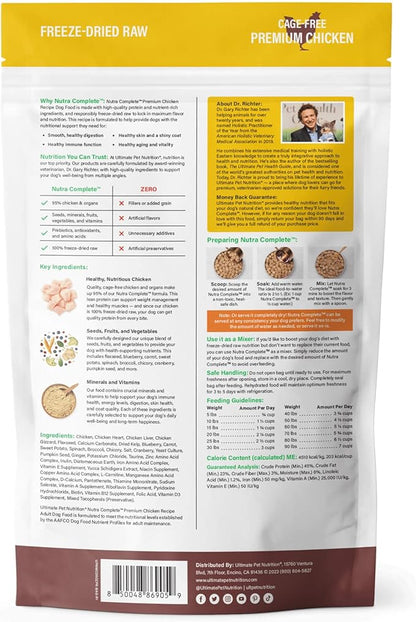 ULTIMATE PET NUTRITION Nutra Complete Freeze Dried Raw Dog Food, Veterinarian Formulated with Antioxidants, Prebiotics &amp; Amino Acids (5 Ounce, Chicken)