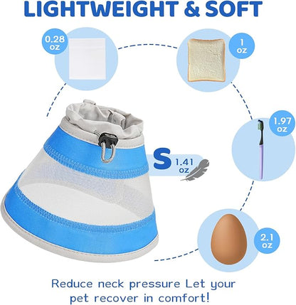 Breathable Air Mesh Cat Cone Collar Soft to Stop Licking, Adjustable, Foldable Lightweight Kitten Cones After Surgery Recovery for Cats &amp; Kittens (Light Blue, S)