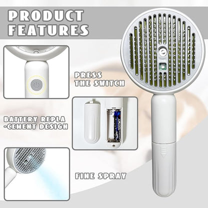 3-in-1 Steam Brush for Cats &amp; Dogs – Hair Removal Comb with One-Click Release &amp; Water Spray – Grooming Brush for Shedding, Long/Short Hair (white brushs-grey)