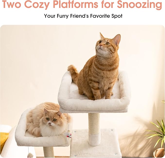MWPO 70.1-Inch Large Cat Tree, Multi-Level Tall Cat Tower for Indoor Cats, Plush Cat Condo with Big Padded Perches, Sisal-Covered Scratching Posts, Hammock, Toys for Kittens &amp; Cats - Beige