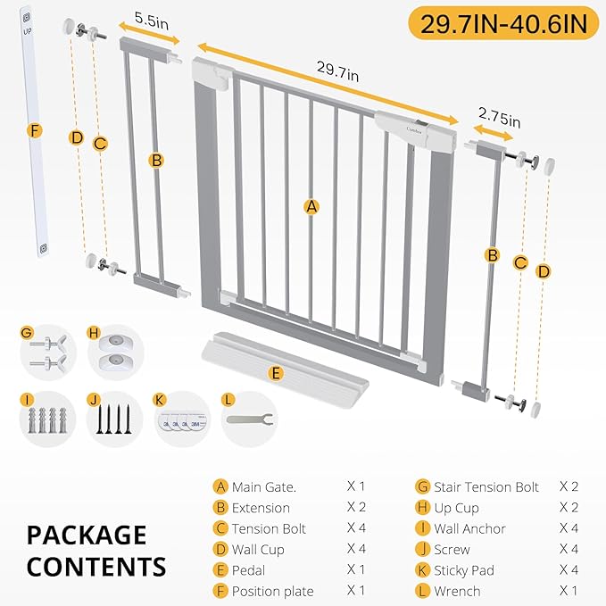 Cumbor 29.7"-40.6" Baby Gate for Stairs, Mom&
