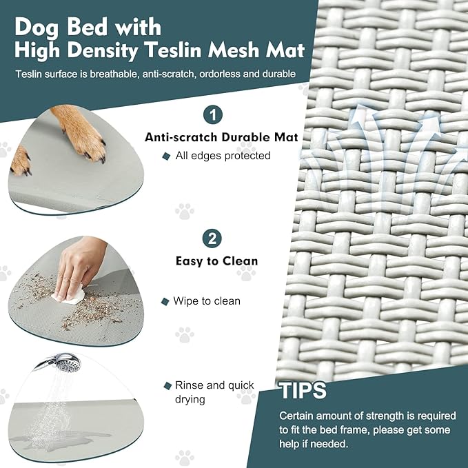 Upgraded Elevated Dog Bed with Canopy, Portable Raised Outdoor Dog Bed with Stable Anti-Slip Feet, Removable Wider Shade, Raised Dogs Cot for Large Pets Camping, Indoor &amp; Outdoor Use