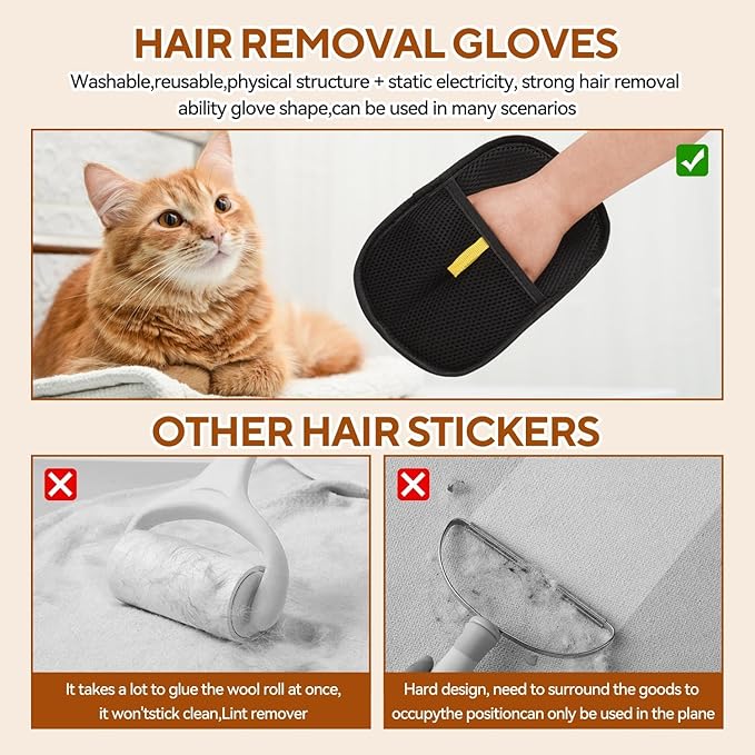 Pet Hair Remover Glove for Cats &amp; Dogs, Cat Grooming Gloves for Hair Removal, 2025 New Upgrade Efficient Grooming Glove for Pets Hair, Grooming Clothes, Sofas(2pcs)