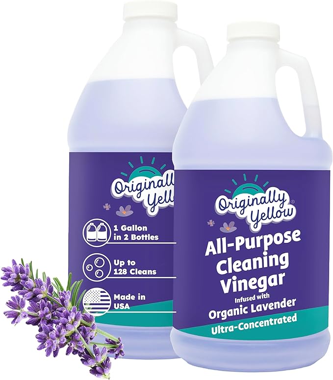 Originally Yellow Lavender Vinegar For Cleaning Purpose | USA Made All Purpose Cleaner | Use as a Floor, Glass, Kitchen, &amp; Bathroom Cleaner | Plant Derived Vinegar 1 Gallon in 2 bottles | 128 Oz