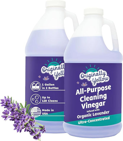 Originally Yellow Lavender Vinegar For Cleaning Purpose | USA Made All Purpose Cleaner | Use as a Floor, Glass, Kitchen, &amp; Bathroom Cleaner | Plant Derived Vinegar 1 Gallon in 2 bottles | 128 Oz