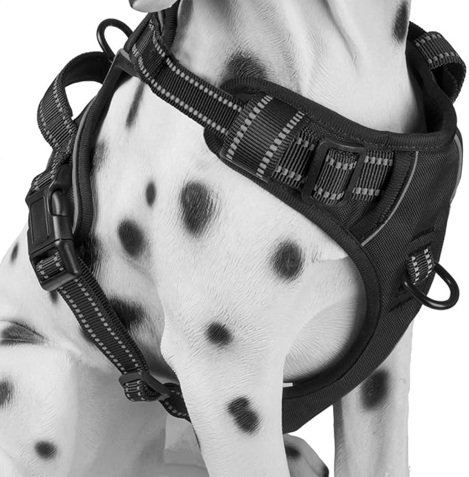 PoyPet No Pull Dog Harness, Reflective Comfortable Vest Harness with Front &amp; Back 2 Leash Attachments and Easy Control Handle Adjustable Soft Padded Pet Vest for Small to Large Dogs (Black,XS)
