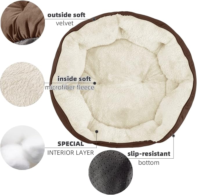 Asvin Medium Dog Bed for Medium Dogs, Cat Beds for Indoor Cats, Pet Bed for Puppy and Kitty, Extra Soft &amp; Machine Washable with Anti-Slip &amp; Water-Resistant Oxford Bottom, Brown, 25 inches