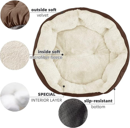 Asvin Medium Dog Bed for Medium Dogs, Cat Beds for Indoor Cats, Pet Bed for Puppy and Kitty, Extra Soft &amp; Machine Washable with Anti-Slip &amp; Water-Resistant Oxford Bottom, Brown, 25 inches