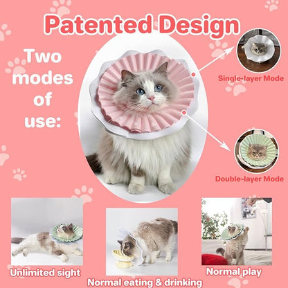 Soft Cat Cone Collar for Cats– Adjustable Lightweight Recovery E-Collar to Stop Licking, Scratching &amp; Biting After Surgery, Comfortable Wound Healing Cone Alternative (Pink, L)