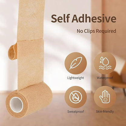 PHYTOP Self Adhesive Bandage Wrap 4 inches x 5 Yards, 12 Pack of Cohesive Tape for First Aid, Sports, Wrist and Ankle, Also for Horses &amp; Dogs as Vet Wrap (Beige)