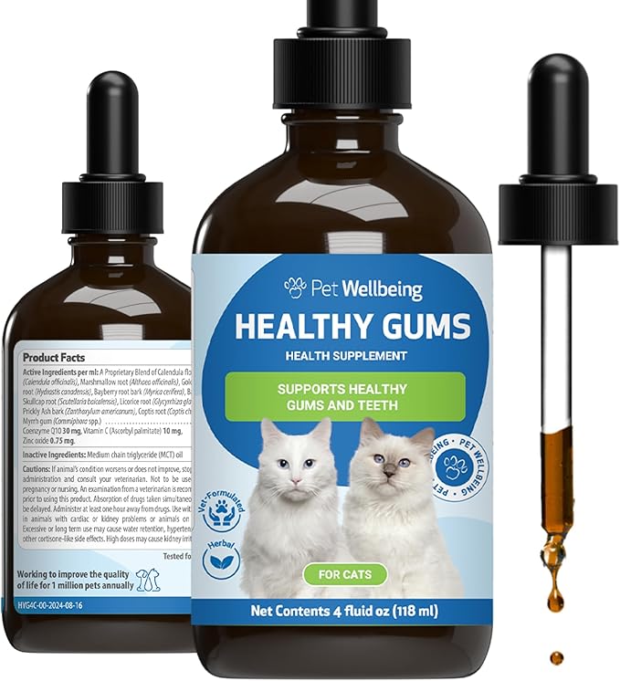 Pet Wellbeing Healthy Gums for Cats - Gums &amp; Dental Health, Oral Care, Healthy Breath, Coenzyme Q10, Zinc Oxide, Calendula, Marshmallow Root - Veterinarian-Formulated Holistic Topical 4 oz (118 ml)