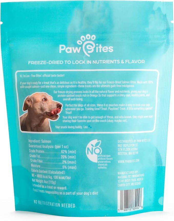Freeze Dried Dog Treats - Wild Caught Salmon - Dog Food Dry Snacks - with Protein &amp; Omega 3s - for All Breeds &amp; Sizes - No Artificial Flavors &amp; Dyes, No Preservatives - 1 Pouch, 4 oz