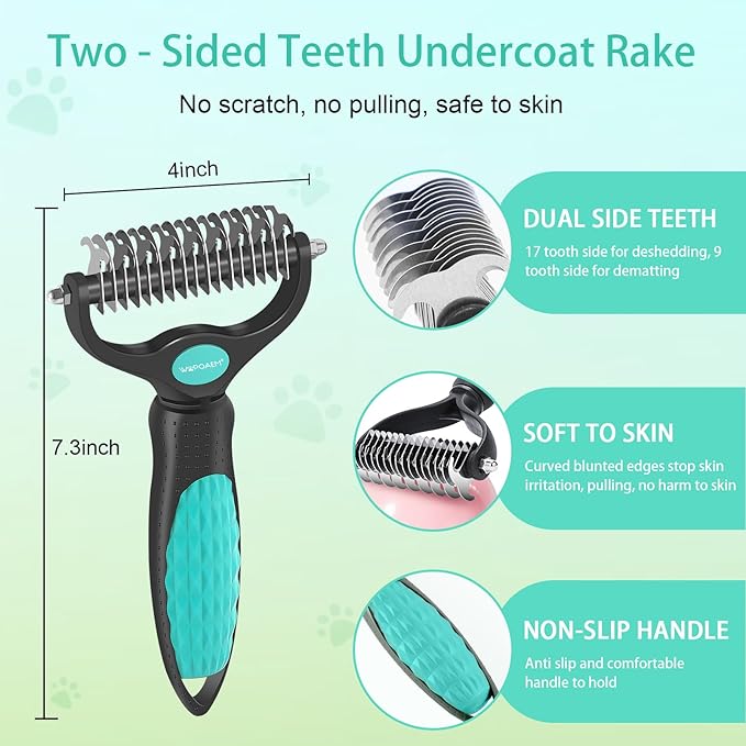 Dog Brush for Shedding Short Long Haired Cats, 5 in 1 Pet Grooming Kit for Small Medium &amp; Large Animals. Removes Loose Fur, Mats, Tangled. Easy Cleaning. Undercoat Rake + Steam Brush Included